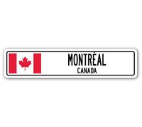 Panneau de rue Montréal, Canada, drapeau canadien, ville, campagne, cadeau pour intérieur ou extérieur, 40,6 x 10,2 cm