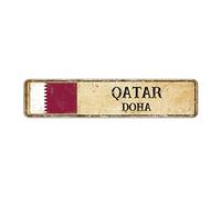 Panneau de rue Qatar Doha City Sign, drapeau du Qatar, souvenir vintage de la capitale de la campagne souvenir pour la route de campagne, décoration murale 10 x 45 cm