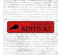 Panneau de rue vintage en métal « Back Home Again in Kentucky » - 10,2 x 45,7 cm - Rouge - Décoration d'intérieur rustique pour extérieur, jardin, terrasse, cuisine, pendaison de crémaillère