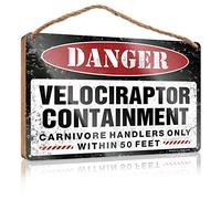 Panneau de salle de bain amusant en bois avec inscription « Danger Velociraptor » - Décoration d'intérieur - Cadeau pour le travail et les amis (20 x 30 cm)