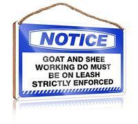 Panneau de salle de bain amusant en bois avec inscription « Goat & Sheep Working Dogs Must Be On Leash » - Décoration d'intérieur - Cadeau pour les amis au travail (20 x 30 cm)