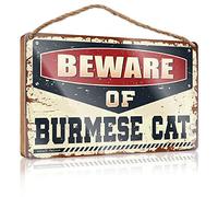 Panneau de salle de bain amusant en bois « Beware of Burmese Cat » - Décoration d'intérieur - Cadeau pour les amis au travail (23 x 35 cm)