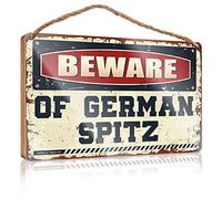 Panneau de salle de bain amusant en bois « Beware of German Spitz » - Décoration d'intérieur - Cadeau pour les amis de travail (20 x 30 cm)