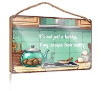 Panneau de salle de bain décoratif amusant Escape Into Comfort: A Cozy Kitchen Retreat - Petite plaque en bois avec dictons Work From Home Doo (23 x 35 cm)