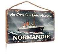 Panneau de salle de bain décoratif drôle Normandie : A Journey Through Time On The Legendary Ocean Liner - Petit panneau en bois avec dictons Work From Home Doo (23 x 35 cm)