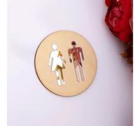 Panneau de salle de bain, panneau de toilettes, Panneau de porte toilette rond en acrylique 5mm, for salle bains, miroir 3d or noir et argent(Silver mirror wood,15x15cm)