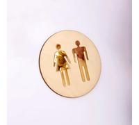 Panneau de salle de bain, panneau de toilettes, Panneau de porte toilette rond en acrylique 5mm, for salle bains, miroir 3d or noir et argent(Gold mirror wood,12x12cm)