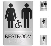 Panneau de salle de bain unisexe idéal pour homme et femme - 22,9 x 15,2 cm - Conforme à la norme ADA avec symbole braille et handicap - Adhésif double face puissant inclus - S'applique sur une porte ou un mur