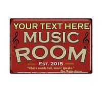 Panneau de salle de musique rouge vintage en étain Décoration murale Décoration de chanson Instrument Guitare Piano On-Air Plaque Lui Elle Cadeau 20,3 x 30,5 cm Métal 208120105001