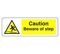 Panneau de sécurité autocollant « Caution Beware Of Step » (600 mm x 200 mm) - Distance de visualisation jusqu'à 14 m.