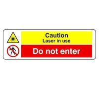 Panneau de sécurité autocollant « Caution Laser In Use A Do Not Enter » (150 mm x 50 mm) Distance de visualisation à moins de 3 m.