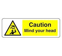 Panneau de sécurité autocollant « Caution Mind Your Head » (450 mm x 200 mm) - Distance de visualisation à moins de 7 m.