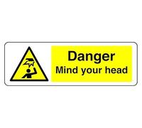 Panneau de sécurité autocollant « Danger Mind Your Head » (450 mm x 200 mm) - Distance de visualisation à moins de 7 m.
