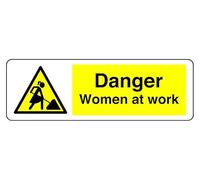 Panneau de sécurité autocollant « Danger Women At Work » (600 mm x 300 mm) - Distance de visualisation à moins de 14 m.