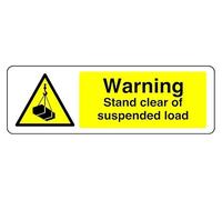 Panneau de sécurité autocollant « Warning Stand Clear Of Suspended Load » (450 mm x 200 mm) Distance de visualisation à moins de 7 m.