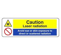 Panneau de sécurité avec inscription « Caution Laser Radiation Avoid Eye or Skin Exposure to Direct or Scattered Radiation » - Autocollant à haute adhérence (300 mm x 100 mm) - Distance de