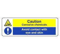 Panneau de sécurité « Caution Area Corrosive Chemicals Avoid Contact With Eye and Skin » - 1,2 mm - Plastique rigide pour une utilisation en intérieur/extérieur (300 mm x 100 mm) - Distance de