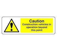 Panneau de sécurité « Caution Consiruction Vehicles In Operation Beyond This Point » en plastique rigide de 1,2 mm pour une utilisation en intérieur/extérieur (600 mm x 300 mm) Distance de