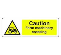 Panneau de sécurité « Caution Farm Machinery Crossing » en plastique rigide de 1,2 mm pour une utilisation en intérieur/extérieur (300 mm x 100 mm) Distance de visualisation jusqu'à 5 m.