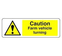 Panneau de sécurité « Caution Farm Vehicle Turning » - 1,2 mm - Plastique rigide pour intérieur/extérieur (300 mm x 100 mm) - Distance de visualisation jusqu'à 5 m.