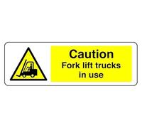 Panneau de sécurité « Caution Fork Lift Trucks In Use » - Plastique rigide de 1,2 mm pour une utilisation en intérieur/extérieur (300 mm x 100 mm) - Distance de visualisation jusqu'à 5 m.