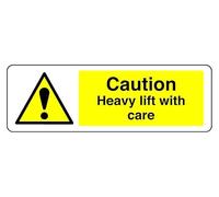 Panneau de sécurité « Caution Heavy Lift With Care » - Plastique rigide de 1,2 mm pour une utilisation en intérieur/extérieur (150 mm x 50 mm) - Distance de visualisation jusqu'à 3 m.