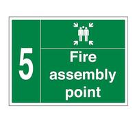 Panneau de sécurité en plastique rigide VSafety Fire Assembly Point w/Family No. 5-800 x 600 mm 2 mm