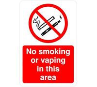 Panneau de sécurité « No smoking or vaping in this area » - Plastique rigide de 1,2 mm pour une utilisation en intérieur/extérieur (200 mm x 150 mm) - Distance de visualisation : 5 m.