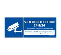 Panneau de sécurité pictogramme Vidéoprotection 24H/24 - V001 - 297 x 105 mm - PVC