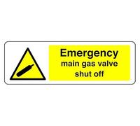 Panneau de sécurité pour valve de gaz principale d'urgence - Autocollant haute adhérence (150 mm x 50 mm) Distance de visualisation à moins de 3 m.