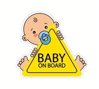Panneau de sécurité pour voiture « Baby on Board » - Triangle jaune - Autocollant d'avertissement avec motif dessin animé (bleu)