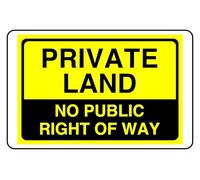 Panneau de sécurité Private Land No Public Right Of Way en plastique rigide de 1,2 mm pour une utilisation en intérieur/extérieur (600 mm x 400 mm) Distance de visualisation jusqu'à 20 m.