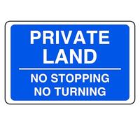 Panneau de sécurité Private Land No Stopping No Turning - Autocollant haute adhérence (150 mm x 100 mm) Distance de visualisation à moins de 3 m.