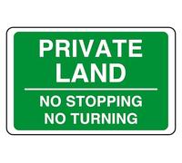 Panneau de sécurité Private Land No Stopping No Turning - Autocollant haute adhérence (150 mm x 100 mm) Distance de visualisation à moins de 3 m.