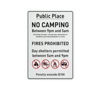 Panneau de sécurité « Public Place No Camping » - 30,5 x 20,3 cm - Pour maison, entreprise, allée