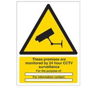 Panneau de sécurité refermable avec inscription « Warning Security - Monitored By 24 Cctv For The Purpose Of » - 150 x 200 mm