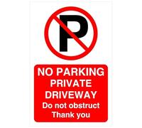 Panneau de sécurité routière avec inscription « No Parking private driveway do not obstrut thank you » - Autocollant à haute adhérence (400 mm x 300 mm) - Distance de visualisation à moins de 14 m.