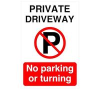 Panneau de sécurité routière avec inscription « Private driveway no parking or turning » (150 mm x 100 mm) - Distance de visualisation à moins de 3 m.