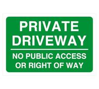 Panneau de sécurité routière avec inscription « Private driveway no public access or right of way » (150 mm x 100 mm) - Distance de visualisation à moins de 3 m.