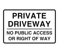 Panneau de sécurité routière avec inscription « Private driveway no public access or right of way » (400 mm x 300 mm) - Distance de visualisation à moins de 14 m.
