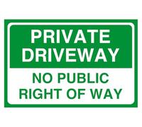 Panneau de sécurité routière avec inscription « Private driveway no public right of way » (200 mm x 150 mm) - Distance de visualisation à moins de 5 m.
