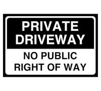 Panneau de sécurité routière avec inscription « Private driveway no public right of way » (600 mm x 400 mm) - Distance de visualisation à moins de 20 m.