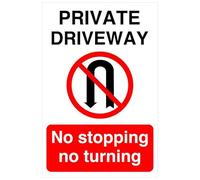 Panneau de sécurité routière avec inscription « Private driveway no stop or turning » (150 mm x 100 mm) - Distance de visualisation à moins de 3 m.