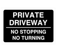 Panneau de sécurité routière avec inscription « Private driveway no stopping no turning » - Autocollant à haute adhérence (150 mm x 100 mm) - Distance de visualisation à moins de 3 m.