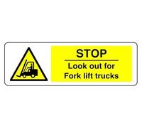 Panneau de sécurité Stop Look Out For Fork Lift Trucks - 3 mm aluminium Dibond pour une utilisation en intérieur/extérieur (600 mm x 200 mm) - Distance de visualisation de 7 m.