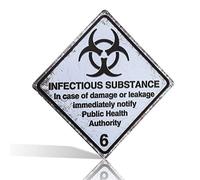 Panneau de sécurité « Warning Infectious Waste Notify » avec autorité de santé publique en cas de dommages ou de fuite