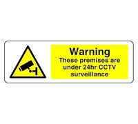 Panneau de sécurité « Warning These Premises Are Under 24Hr Cctv Surveillance » - 1,2 mm - Plastique rigide pour une utilisation en intérieur/extérieur (450 mm x 150 mm) - Distance de visualisation