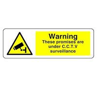 Panneau de sécurité Warning These Promises Are Under C C T V Surveillance - 3 mm aluminium Dibond pour une utilisation en intérieur/extérieur (450 mm x 150 mm) - Distance de visualisation de 5 m.
