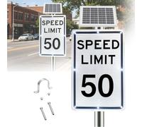 Panneau de Signalisation Actif Solaire 18x24in, Limite Vitesse Clignotante LED avec, Visibilité 500 m, IP65 Résistant Vent, pour Système Surveillance Vitesse Rue Centre-Ville(50 Mph)