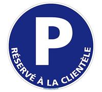 Panneau de Signalisation Autocollant. Panneau Interdiction. Panneau Parking, Panneau d'information Adhésif souple - Diamètre 350 mm - Parking reservé à la clientèle -